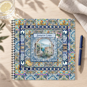 Sommer Italienisch Floral Blau Fliesen Zitrone Mon Notizbuch