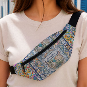 sommer italienisch floral blaue Fliesen Zitrus Mon Bauchtasche