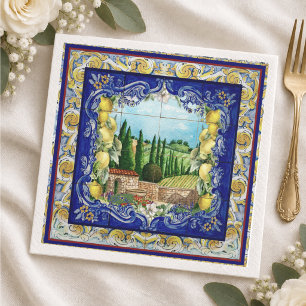 Sommer Italienische Majolika blaue Fliesen Zitrusf Serviette