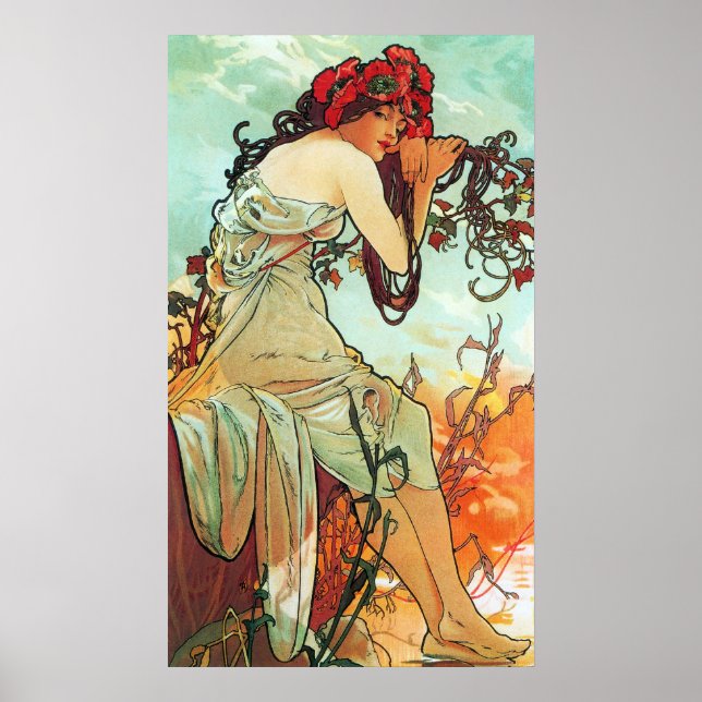 Sommer, Jahreszeiten, Mucha Poster (Vorne)
