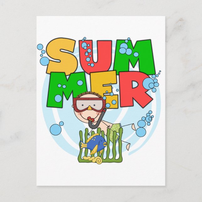 SOMMER - Junge T - Shirt und Geschenke unter Wasse Postkarte (Vorderseite)