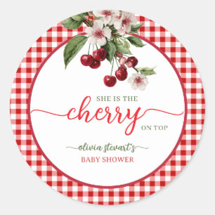 Sommer-Kariert-Kirsch-Themen-Baby-Party Runder Aufkleber