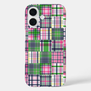 Sommer-Karo Rosa Madras Patchwork iPhone 16 Hülle
