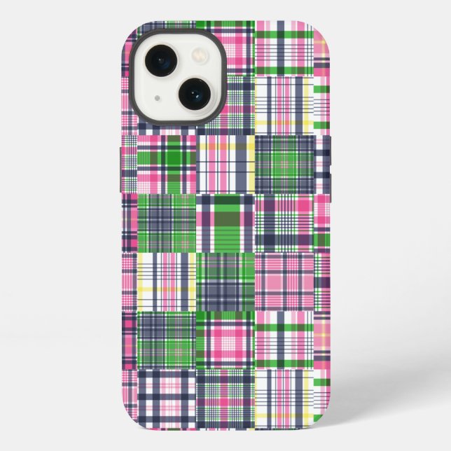 Sommer-Karo Rosa Madras Patchwork iPhone Hülle (Rückseite)