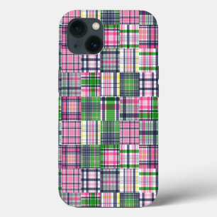 Sommer-Karo Rosa Madras Patchwork iPhone 13 Hülle