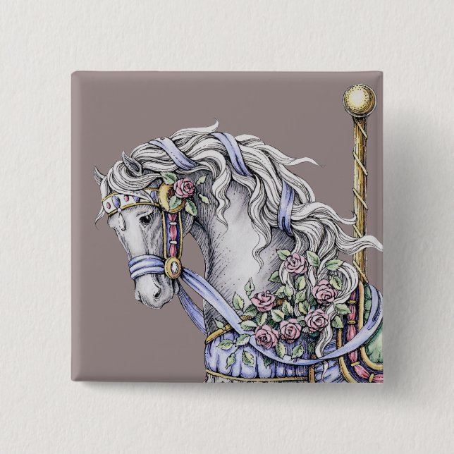 Sommer Karussellpferd Quadratischer Knopf Button (Vorderseite)