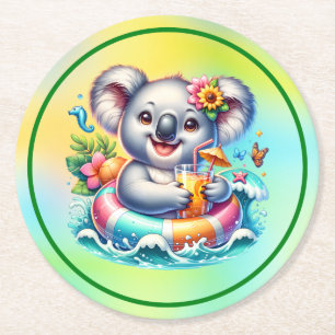 Sommer Koala Sublimations-Cliparts Runder Pappuntersetzer