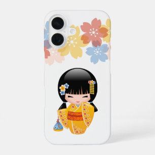 Sommer-Kokeshi-Puppe - Geisha-Mädchen im gelben Ki iPhone 16 Hülle