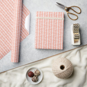 Sommer Koralle Orange Lachs Weiß Zickzack Streifen Geschenkpapier