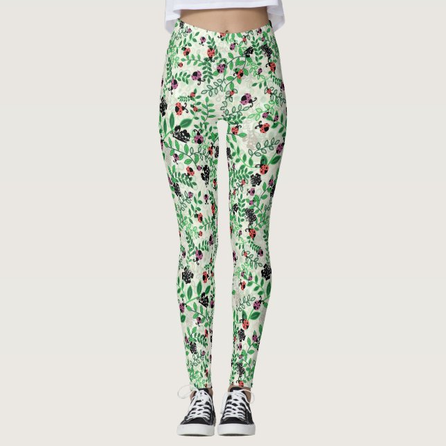 Sommer - Lady Bugs, Schmetterlinge und Blätter Leggings (Vorderseite)