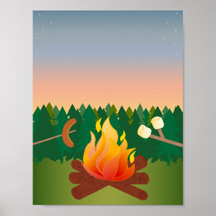 Sommer-Lager-Feuer im Freien Poster