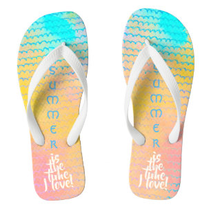 SOMMER LIEBE Wasserfarbe Gelb Pink Türkis Flip Flops