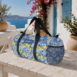 Sommer-Majolika-blauer sizilianischer Zitrus-Mitte Duffle Bag