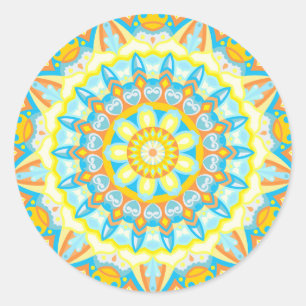 Sommer-Mandala Hellgelb Orange Ästhetik Boho Runder Aufkleber