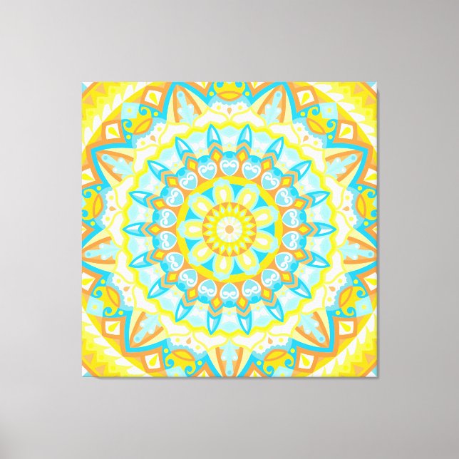 Sommer-Mandala-Kunst Gelb Orange Boho Hell Leinwanddruck (Vorderseite)