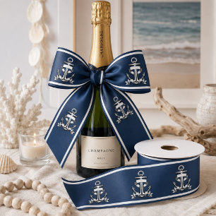 Sommer-Maritim-Ozean-Strand-Marineblau-Schiff-Anke Satinband