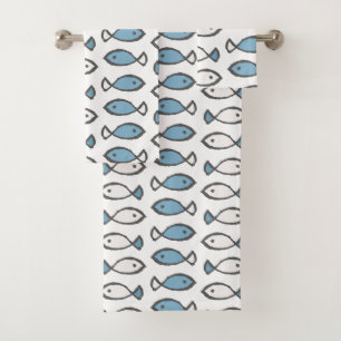 Sommer Meer Blau Weiße Fische Muster Badhandtuch Set