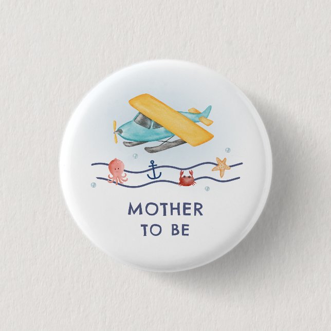 Sommer Meer Flugzeug Mutter werdende Babyparty Button (Vorderseite)