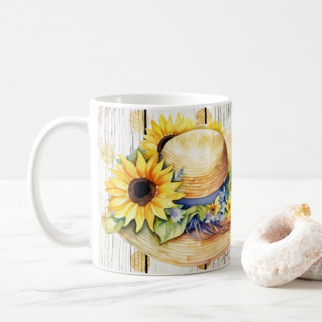 Sommer mit Sonnenblumen Vintag Kaffeetasse (Mit Donut)