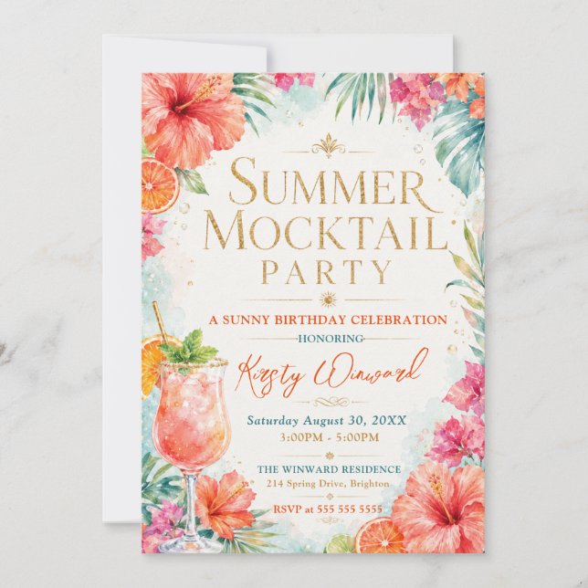 Sommer-Mocktail-Party Geburtstagsfeier Einladung (Vorderseite)