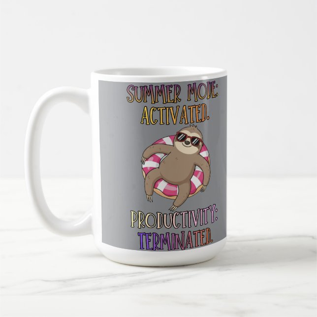 Sommer-Modus aktiviert – Cartoon Faultier auf Donu Kaffeetasse (Links)
