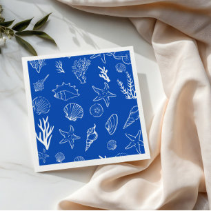 Sommer-Muscheln Rahmen Strandhochzeit Blau Serviette