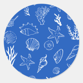 Sommer-Muschelrahmen Strandhochzeit Blau Runder Aufkleber