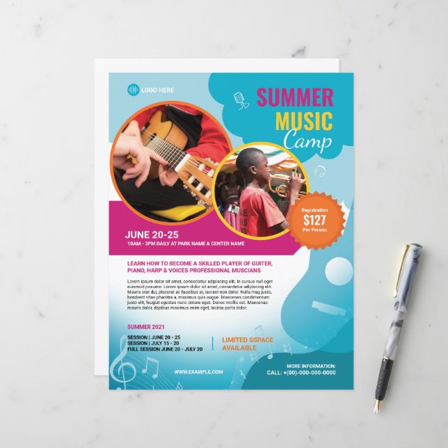 Sommer-Musikcamp Flyer Vorlage (Vorderseite/Rückseite Beispiel)