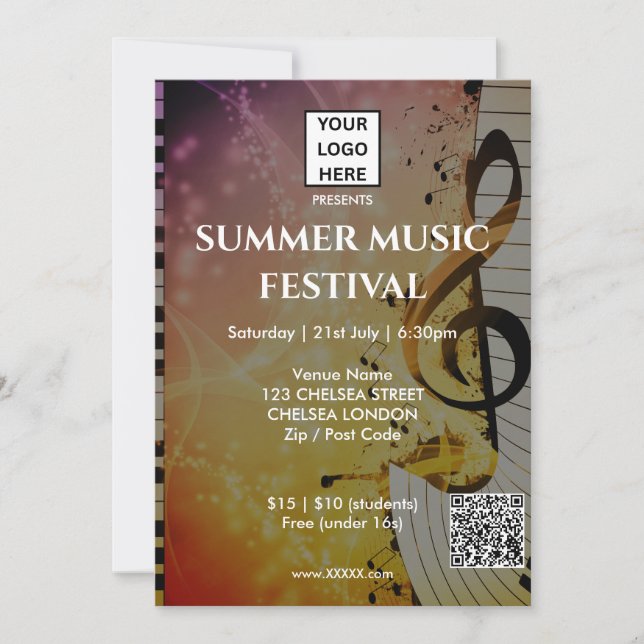 Sommer-Musikfestival QR-Code und Logo Einladung (Vorderseite)