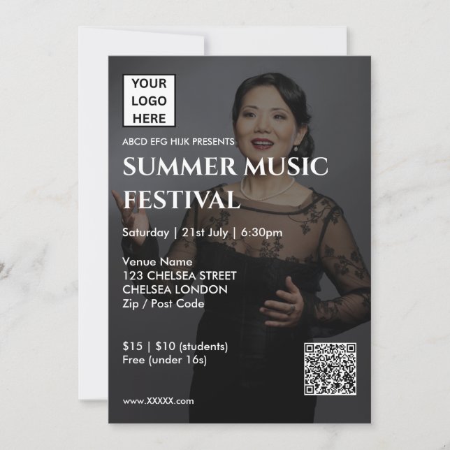 Sommer-Musikfestival QR-Code und Logo Einladung (Vorderseite)