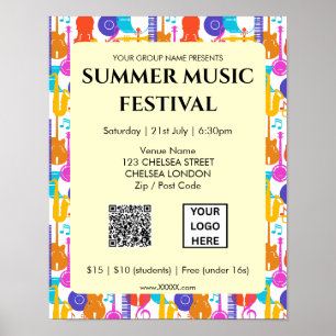 Sommer-Musikfestival QR-Code und Logo Poster