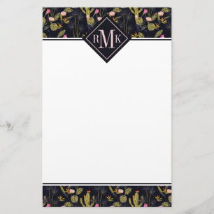Sommer-Nachtkaktus-Muster des Monogramm- dunkles Briefpapier