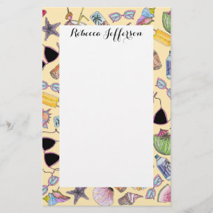 Sommer-niedliche Girly Strand-Collage auf Gelb Briefpapier