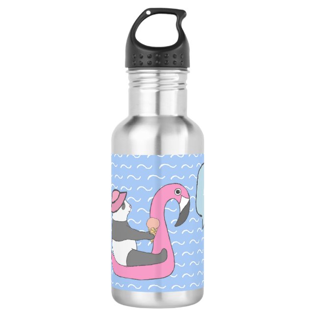 Sommer-Panda-Vogel-Flamingo-Schwimmspaß für Kinder Edelstahlflasche (Vorderseite)