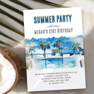 Sommer Party Tropischer Pool Geburtstag Einladung