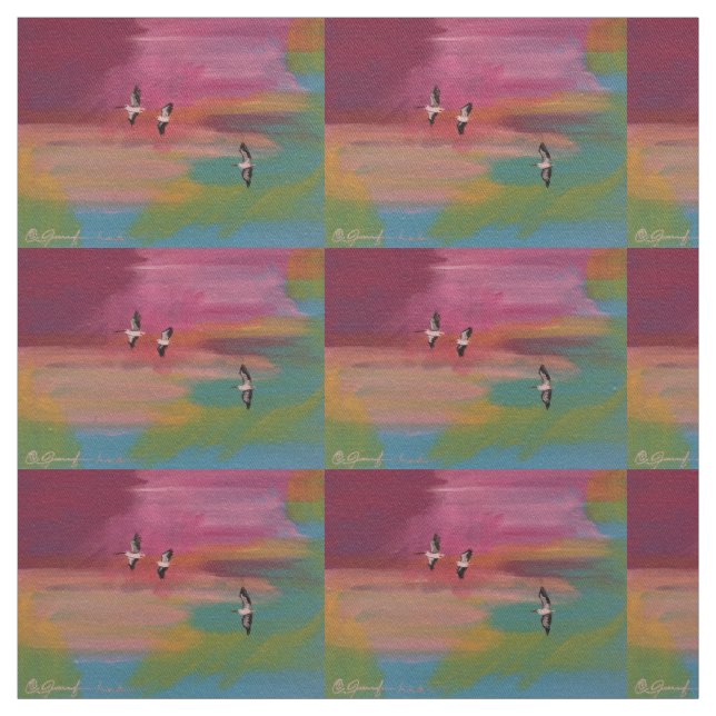 Sommer Pelikane bei Sonnenuntergang Stoff (Muster)