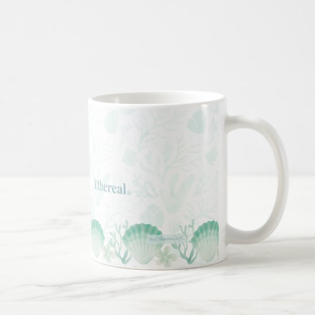 Sommer-Perlmutt-Wasserfarben-Ozean-Design Kaffeetasse (Rechts)