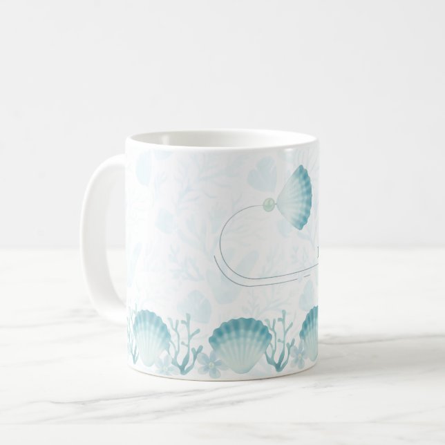 Sommer-Perlmutt-Wasserfarben-Ozean-Design Kaffeetasse (Vorderseite Links)