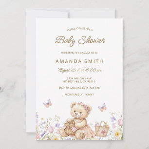 Sommer-Picknick Süße Rosa Bär Baby Shower Einladun Einladung