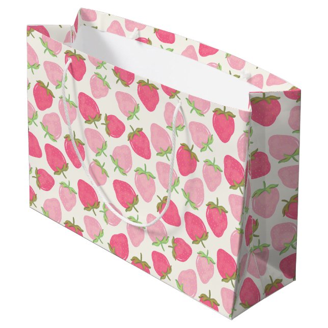 Sommer-Pink-Erdbeere Cute und Fruchtig  Große Geschenktüte (Rückseite Schrägansicht)