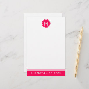 Sommer-Pink-Monogramm auf Weiß Briefpapier