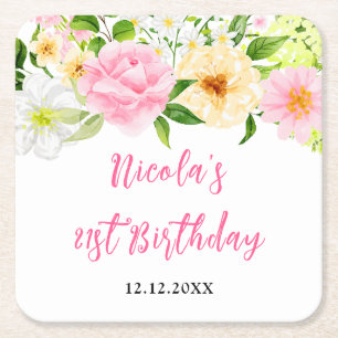 Sommer-Pink und Gelbe Blumen zum Geburtstag Rechteckiger Pappuntersetzer
