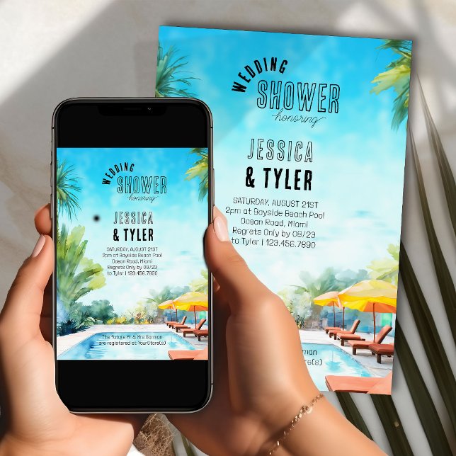 Sommer Polterabend Wasserfarben Tropenbad Einladung (Summer wedding shower invitation from the Couples Shower Invitation collection by Darling & May)
