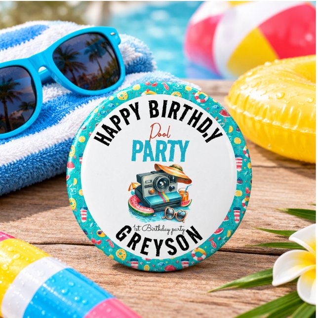 Sommer-Poolparty 2. Geburtstag Button (Summer Pool Party 2nd birthday Button)