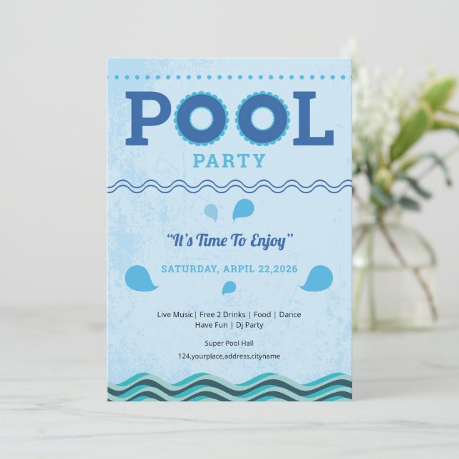 Sommer-Poolparty-Flugblattvorlage Einladung (Stehend Vorderseite)