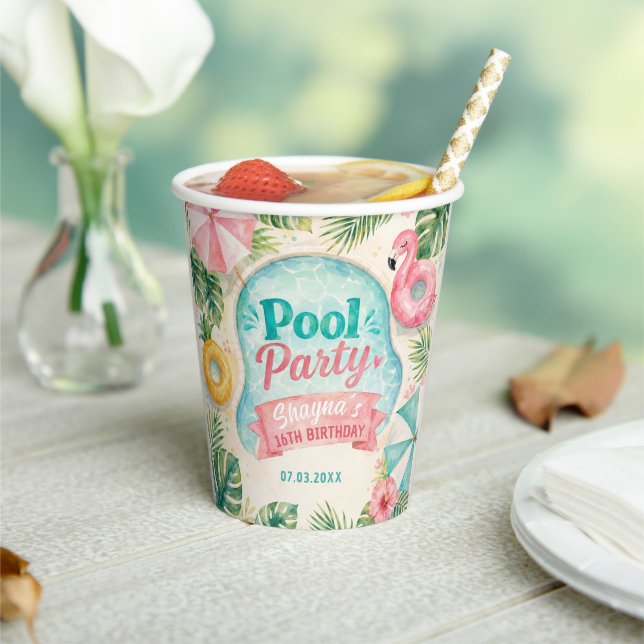 Sommer-Poolparty-Geburtstag Pappbecher (In Situ)