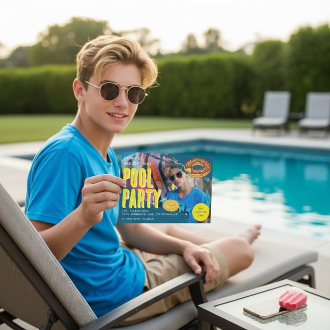 Sommer-Poolparty-Geburtstagsfoto  Einladung (Von Creator hochgeladen)