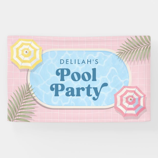 Sommer-Poolparty Rosa Mädchen Geburtstag Banner (Horizontal)