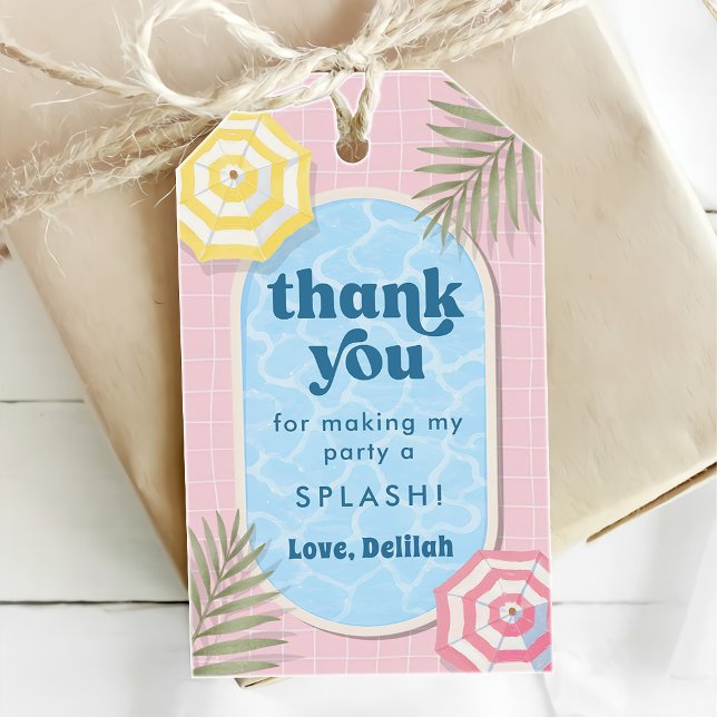 Sommer-Poolparty Rosa Mädchen Geburtstag Geschenkanhänger (Von Creator hochgeladen)
