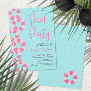 Sommer-Poolparty Rosa Sweet 16 Geburtstag Einladung